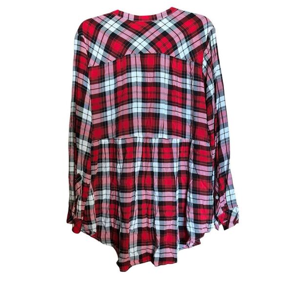 Torrid Tunic Top Womens 2X Multicolor Tartan Plaid Button Up Collared Blouse - Picture 6 of 9